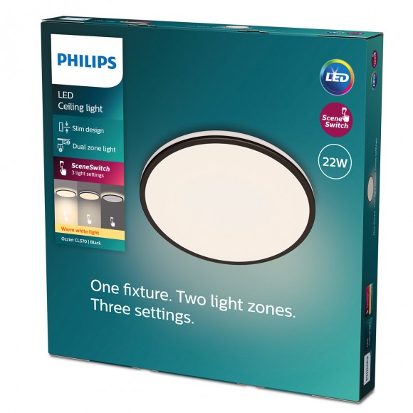 Philips 8719514432000 LED stropní svítidlo Ozziet 1x22W | 2300lm | 2700K - stmívatelné - SceneSwitch, černá