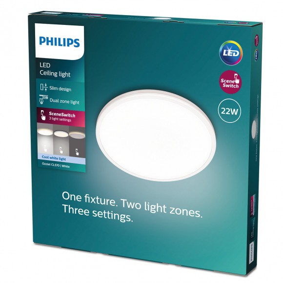 Philips 8719514432024 LED stropní svítidlo Ozziet 1x22W | 2500lm | 4000K - stmívatelné - SceneSwitch, bílá