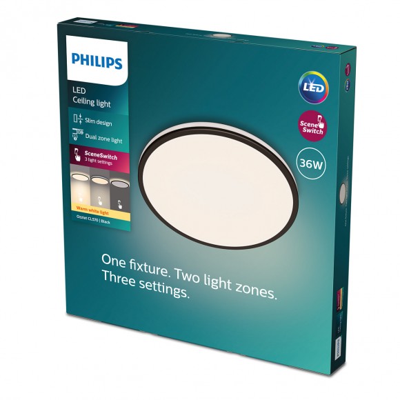 Philips 8719514432086 LED stropní svítidlo Ozziet 1x36W | 3900lm | 2700K - stmívatelné - SceneSwitch, černá