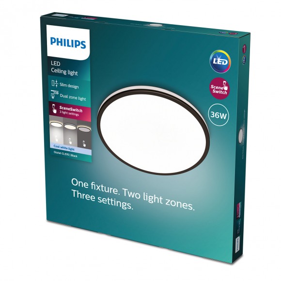 Philips 8719514432123 LED stropní svítidlo Ozziet 1x36W | 4100lm | 4000K - stmívatelné - SceneSwitch, černá