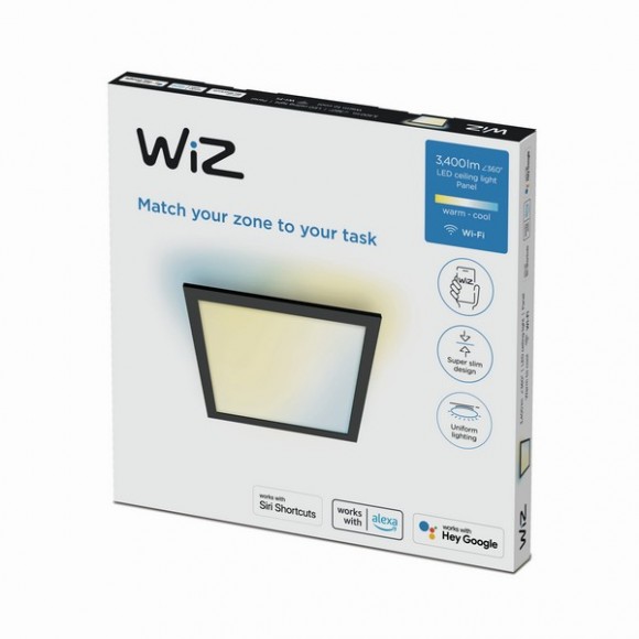 Wiz Tunable white 8719514554870 LED Ceiling SQ stropní panel 600x600mm 1x36W | 3400lm | 2700-6500K - černá