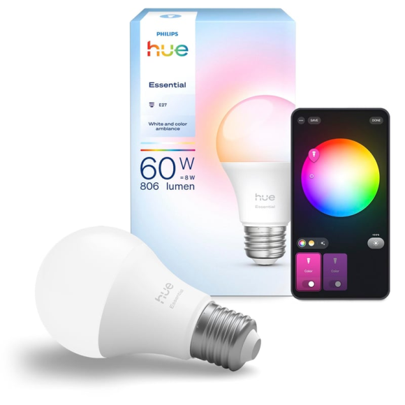 Philips Hue 8720169392182 LED inteligentní žárovka Essential | 8W E27 LED | 806lm | 2200-6500+RGBK