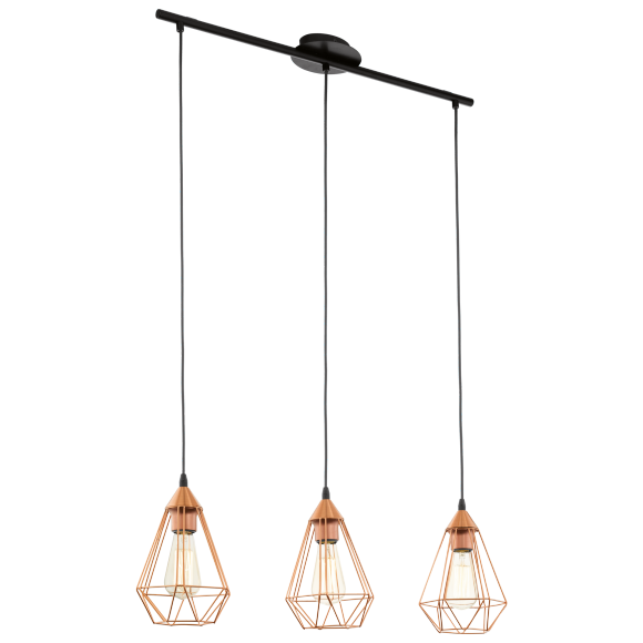 Eglo 94195 závěsné svítidlo Tarbes 3x60W | E27 - černá, měděná