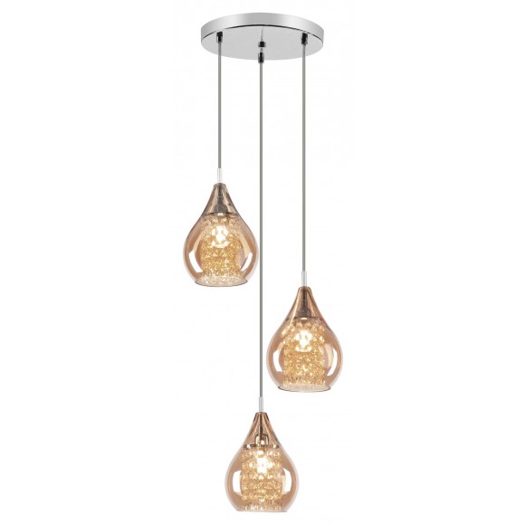 Rabalux 6659 závěsný lustr Cassandra 3x40W | G9 | IP20 - chróm, jantarové sklo