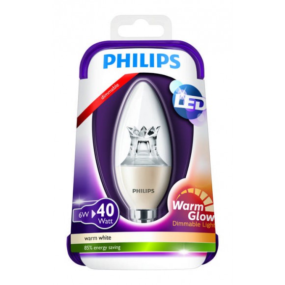 Philips LED žárovka Warmglow 6W (40W) | E14 | 470lm | 2200-2700K | WW 230V - čirá