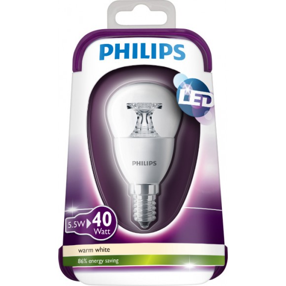 Philips LED žárovka 5,5W (40W) | E14 | 470lm | 2700K | WW 230V P45 CL ND - čirá