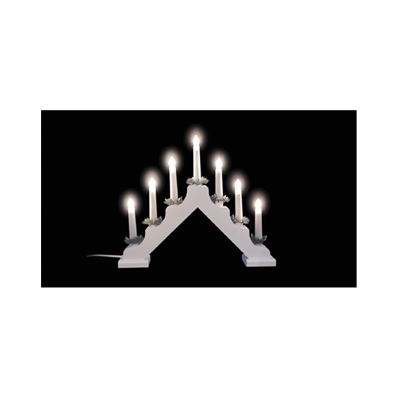 SVÍCEN DŘEVĚNÝ BÍLÝ 7 LED