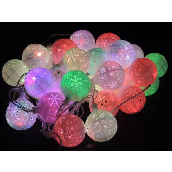 LED vánoční řetěz – RGB SNĚHOVÉ KOULE 32339 délka 7,5 m, IP44 pro venkovní i vnitřní použití