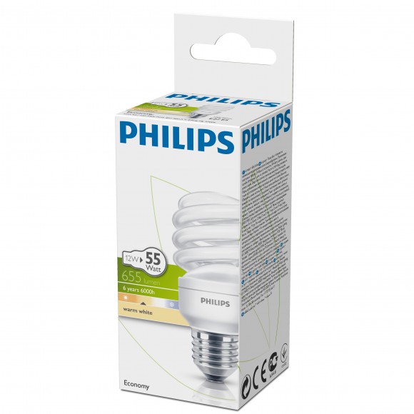úsporná zářivka Philips Economy Twister 12W E27 1PF / 6 -  teplá bílá