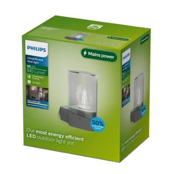 Philips 8721103104892 LED venkovní nástěnné svítidlo Nayl  | 4W integrovaný LED zdroj | 840lm | 2700K | antracit