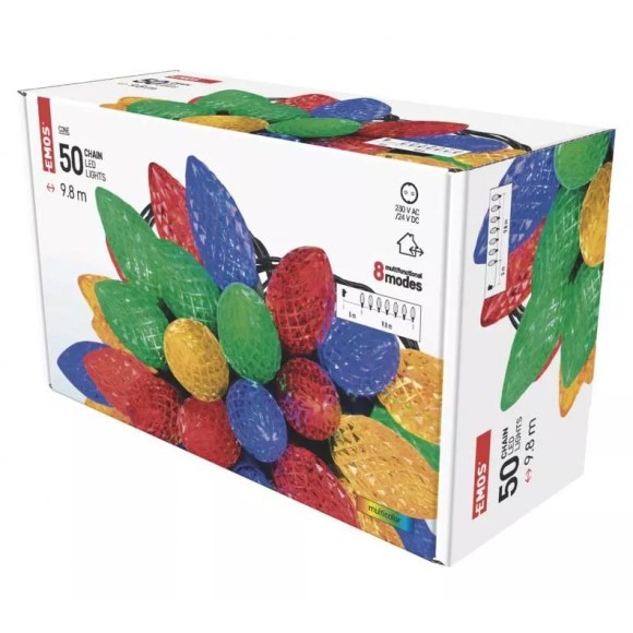 Emos D5ZM01 LED vánoční světelný řetěz – šišky Retro 9,8m 3,6W | 50LED | IP44 - 8 módů, multicolor, zelená