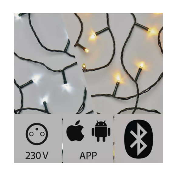 Emos ZY2189 LED vánoční řetěz 20m 3,6W | IP44 | 200 žárovek - studená/teplá bílá, 8 režimů, bluetooth, časovač