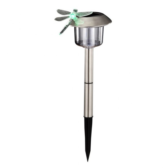 Globo 33260 LED solární zahradní sloupek Solar 1x0,06W | IP44 - vážka, k zapíchnutí, měnič barev, nerez
