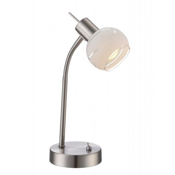 Globo 54341-1T stolní lampa Elliott 1x5W | E14 LED | 320lm | 3000K - včetně žárovky, vypínač na těle, ohebné rameno, matný nikl, satinované sklo