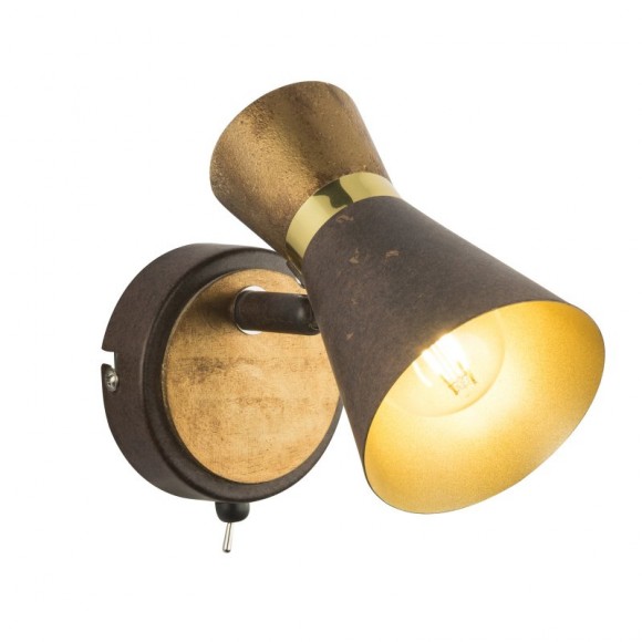 Globo 54808-1 nástěnné svítidlo Aeron 1x25W | E14 - vypínač na těle, rez, zlatá