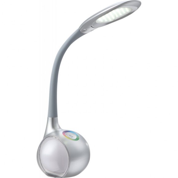 Globo 58279 LED stolní lampa Tarron 1x5W | 280lm | 5500K | RGB - dotykový stmívač, osvětlený podstavec, fixace barvy, šedá