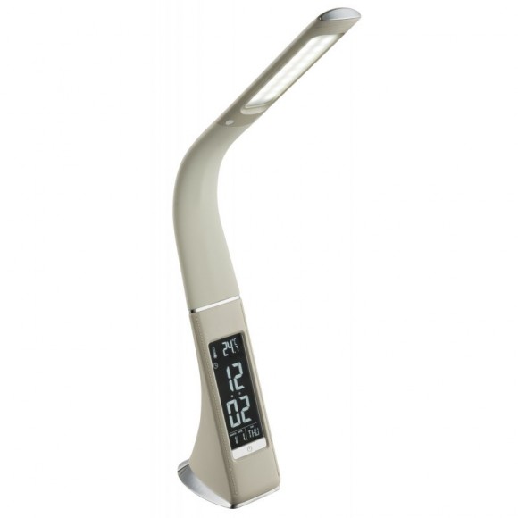 Globo 58337 LED stolní svítidlo Sophie 1x6W | 300lm | 3000K-4500K-5800K - dotykový stmívač, ohebné rameno, hodiny, budík, kalendář, teploměr, béžová