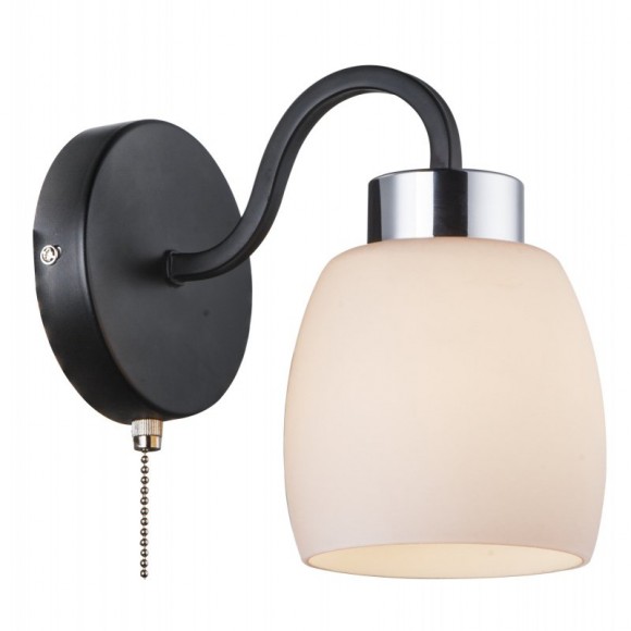 Globo 69018W nástěnné bodové svítidlo Pessoa IV 1x40W | E27 - tahový vypínač, černá, opál, chrom