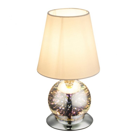 Globo 24132T LED stolní svítidlo Elias 1x40W, 3W| E14 | 30lm | 3000K - kabelový spínač, 3D efekt, sklo, bílá