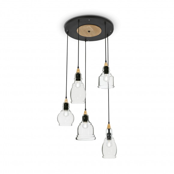 Ideal Lux 103174 přisazené stropní svítidlo Gretel 5x60W|E27 - černá, dřevo