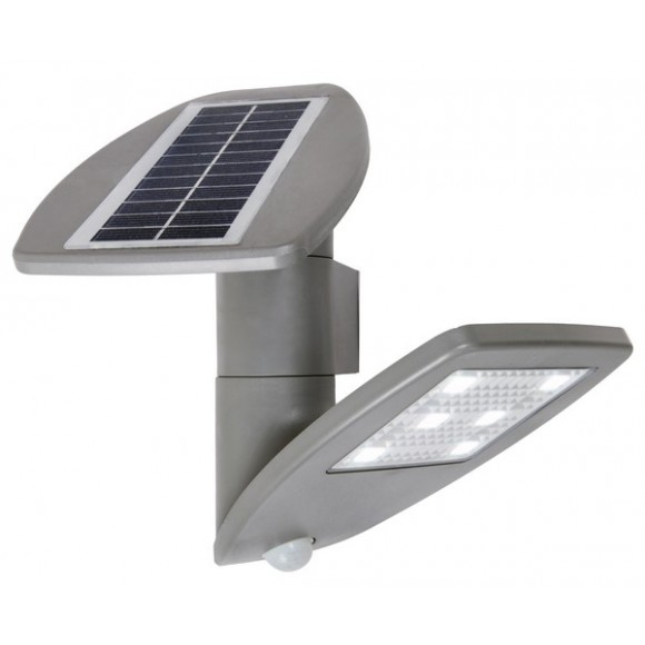 Lutec LT6901101000 LED solární nástěnné svítidlo Zeta s pohybovým čidlem 1x2W | 200lm | 4000K | IP44 - nastavitelná, šedá