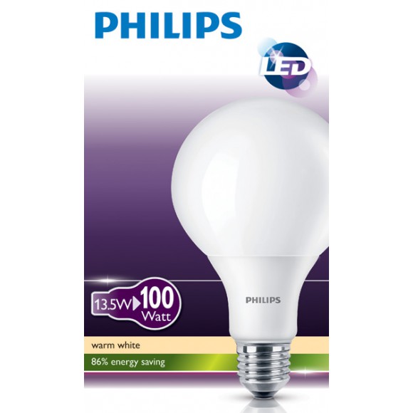LED žárovka úsporná Philips 13,5W -> nahrazuje 100W E27 - LED Globe 100W E27 WW 230V