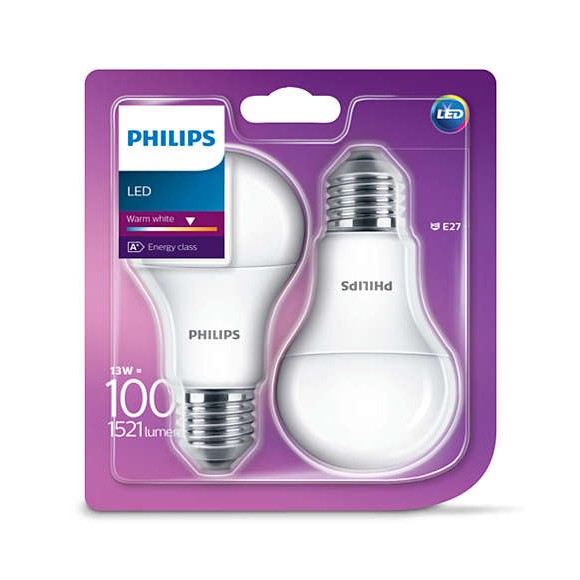 Philips 10138429 2x LED žárovky 1x13W|E27|2700K - double pack
