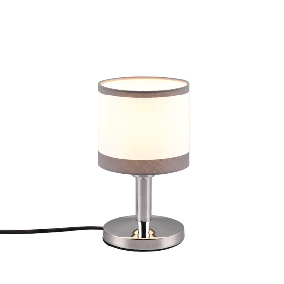 Trio R59551006 stolní lampa Davos 1x10W | E14 | IP20 - kabelový vypínač, látkové stínidlo, chrom/bílá