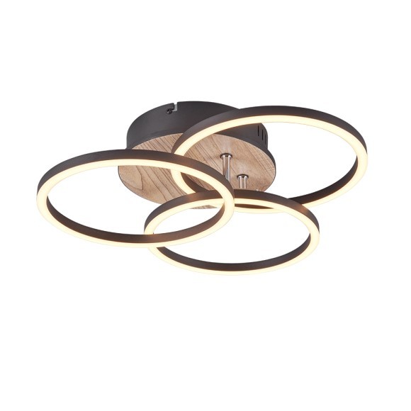 Trio R62823135 LED stropnice Circle 1x27W | 3200lm | 2700-6000K | IP20 - integrovaný stmívač, nastavitelná barva světla, funkce nočního světla, dálkové ovládání, variabilně otočná konstrukce, 3 úrovně stmívání pomocí vypínače, imitace dřeva