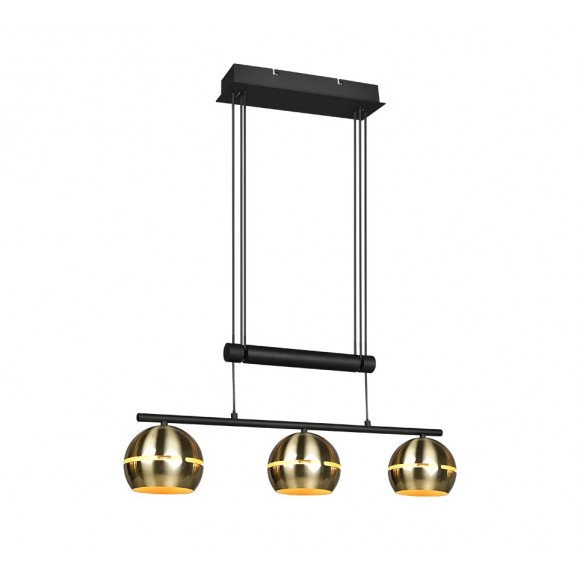 Trio 313300308 závěsné stropní svítidlo Fletcher 3x40W | E14 - nastavitelná výška, černá, mosaz