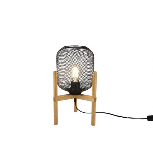 Trio R50561032 stolní svítidlo Calimero 1x40W | E27 - kabelový spínač, matná černá, dřevo