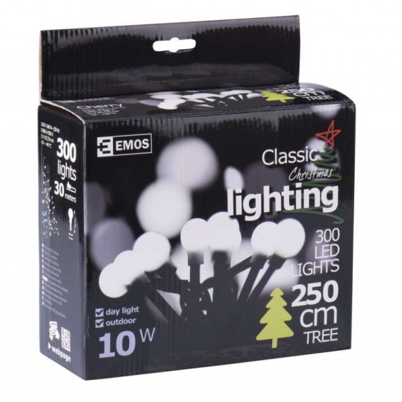 Emos ZY1602 LED vánoční řetěz Cherry 30m 6W | IP44 | 300 žárovek - studená bílá, časovač