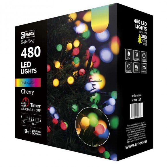 Emos ZY1612T LED vánoční řetěz Classic 48m 9W | IP44 | 480 žárovek - multicolor, časovač