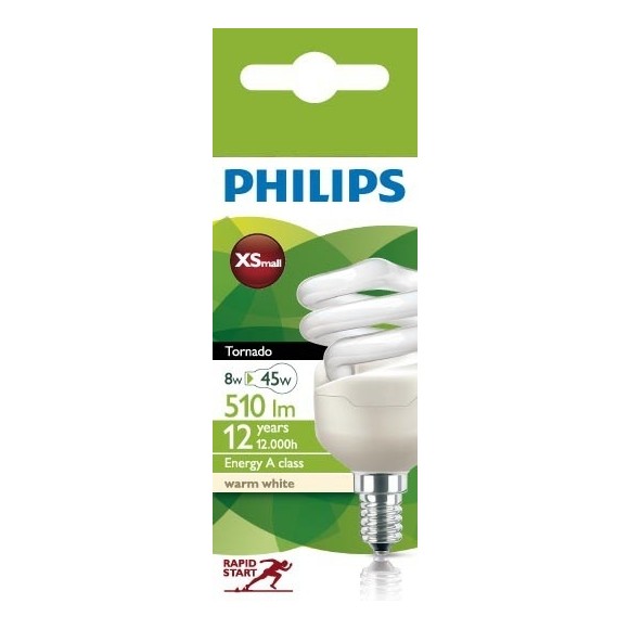 žárovka Philips úsporná 8W E14 - Tornado spiral 8W E14 T2 230-240V WW 1PF/6