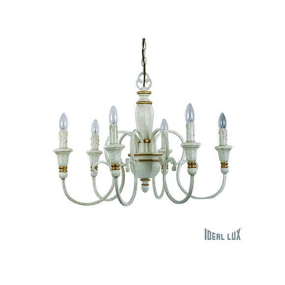závěsné svítidlo - lustr Ideal lux PALIO 6x40W E14  - starožitná bílá/zlatá